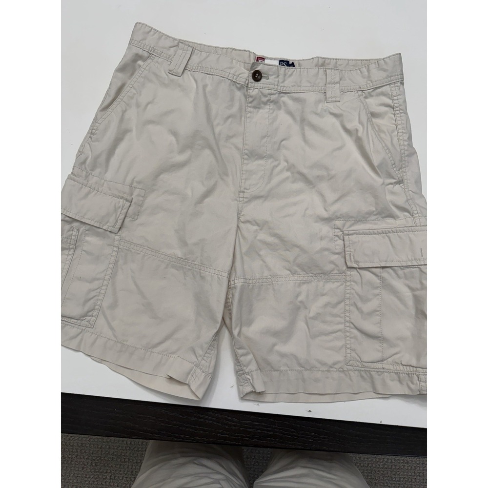 Chaps Mens Cargo Shorts 38 Khaki Beige Cotton Nylon 9" Inseam Pockets.     5286